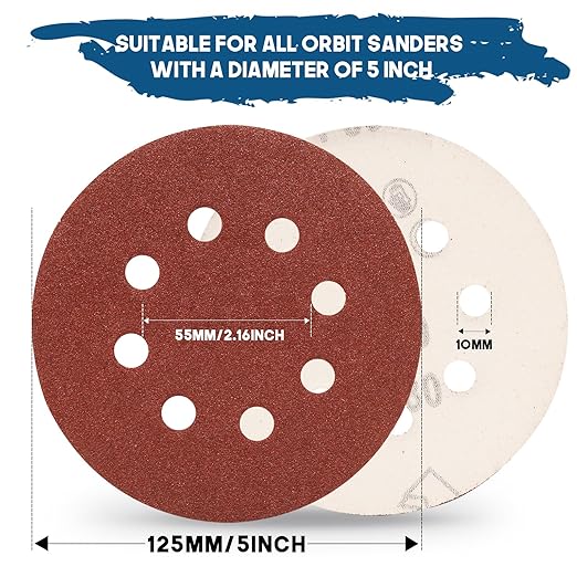 5 Inch 8 Hole Sanding Discs, 150 PCS 80 Grit Hook and Loop Sandpaper, Round Aluminum Oxide Sand Paper Discs for Random Orbital Sander