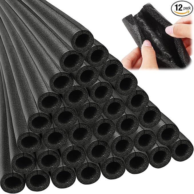 Amylove 12 Pcs 3.3 Feet Foam Pipe Insulation Foam Tube Insulating Water Pipe Pool Swim Noodles Heat Preservation Pipe Covers for Tubing Outdoor Freeze Protection (Black,1 Inch)