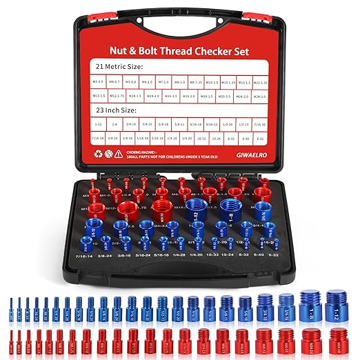 Nut and Bolt Thread Checker - 44 PCS Nut and Bolt Gauges Individually Housed in Case (23 Inch & 21 Metric) Specially Suitable for Size Check on Tricky and Narrow Area