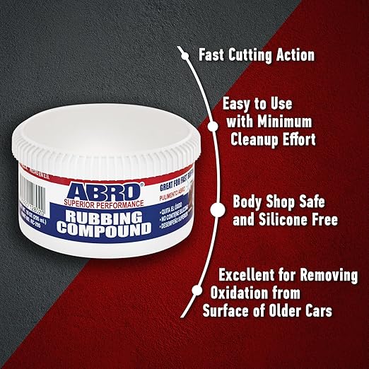 ABRO Superior Performance Automotive Rubbing Compound for Oxidized Finishes, Buff, Shine, Smooth, & Clean, Scratch Remover for Vehicles, Boats, & Bikes - 10 oz.