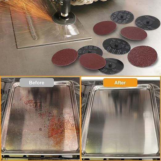 SUNJOYCO 50PCS Quick Change Grinding Discs, 3 Inch Die Grinder Sanding Discs, Roll Lock Abrasive Disc 1/4 Inch Shank, Aluminum Oxide Surface Conditioning Disc, 30 60 80 120 240 Grit