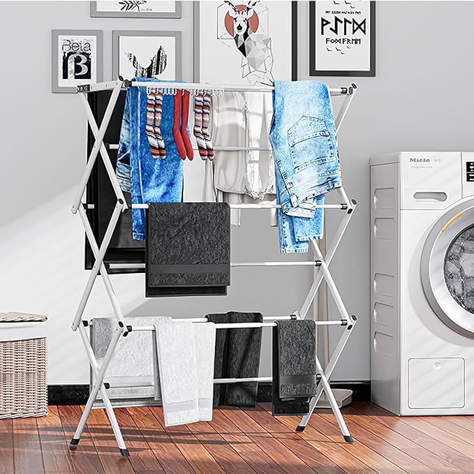 Foldable Drying Rack Clothing,Clothes Drying Rack Folding Indoor and Outdoor Rack,Laundry Drying Rack Collapsible-Black+White