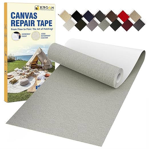 Canvas Repair Tape, 3.2 x 63 Inch Waterproof Heavy Duty Fabric Tape for Furniture, Self Adhesive Canvas Repair Patches for Boat Covers, Sofas, Tents, Louge Chairs, Canopy, Awning Light Gray