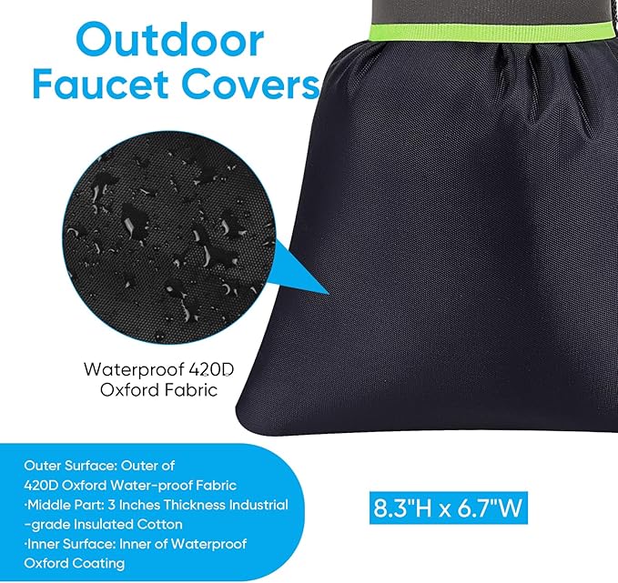 6 Pack Outdoor Faucet Covers for Winter - Pro 6.7" W x 8.3" H Outdoor Water Faucet Cover Socks for Winter Freeze Protection Pipe Insulation Reusable Waterproof Insulated Spigot backflow Cover,Black