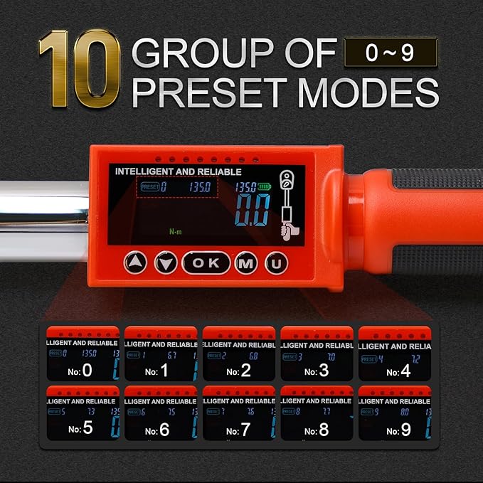 Digital Torque Wrench 3 8 Drive, 5-100FT-LB/0-135N.M, Torque Range Accurate to ±2%,Electric Torque Wrench with Buzzer and LED Flash Notification for Bike/Motorcycle/Auto Repair