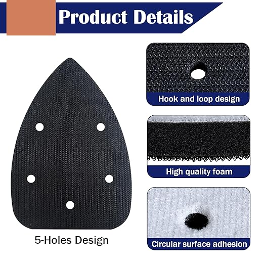 5 Pack Mouse Detail Sanding Interface Pads 5 Holes, Hook and Loop Mouse Sander Triangle Sanding Pads, Foam Pads for Detail Sander 140mm*100mm