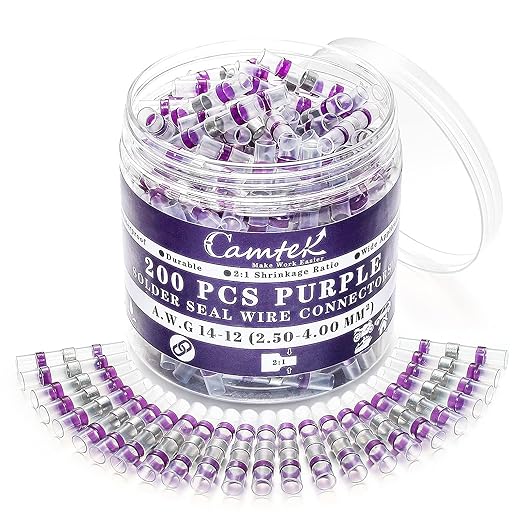 200PCS Purple Solder Seal Wire Connectors 14-12 AWG, Marine Grade Self Soldering Heat Shrink Wire Connectors Waterproof Insulated Electrical Butt Splice Wire Terminals for Automotive Boat Truck