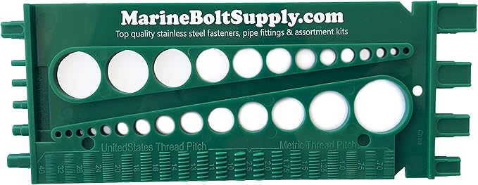 Nut, Bolt & Screw Gauge (Standard & Metric) (Coarse & Fine) Diameter, Length & Thread Pitch (Green)