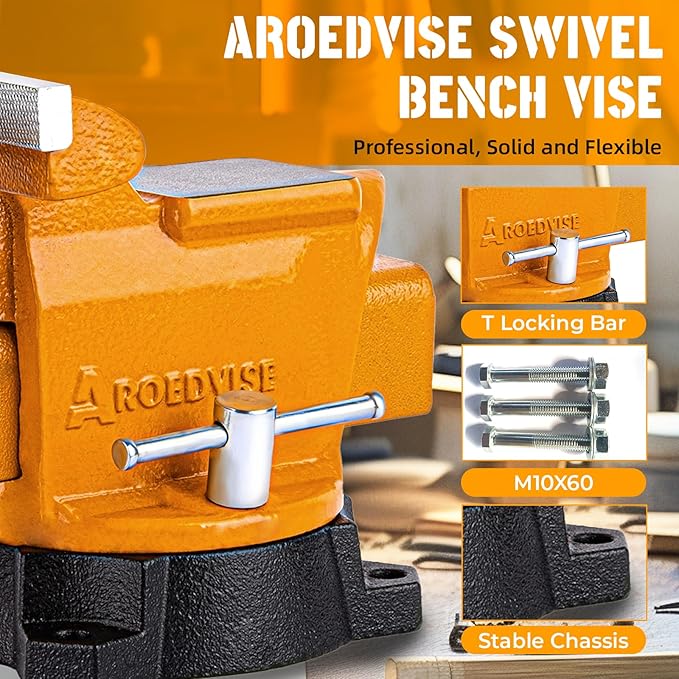 Bench Vise 4.5-Inch Heavy Duty Vise 210° Swivel Base, Multi-Purpose Vise with Large Anvil for Industrial, Home(4.5" Jaw Width)