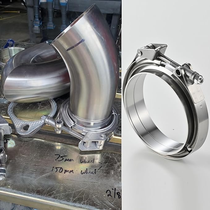 Quick Release Stainless Steel V Band Clamp with Male Female V Band Flange Kit for Exhaust, Turbocharger, Turbo or Downpipe, Sold In 1 Piece (5.0‘’)