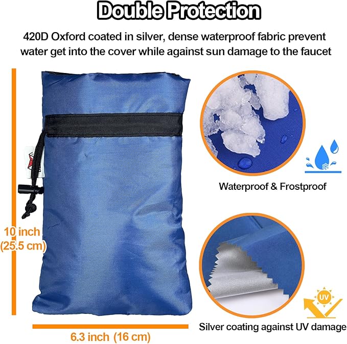 Enlarge Outdoor Faucet Cover for Winter Freeze Protection, 3M Thinsulate, 10"H x 6.3"W Hose Bib Covers for Wall Taps Outside, Waterproof & Frost Free Insulated Spigot Cover, 6 Pcs Faucet Socks - Blue