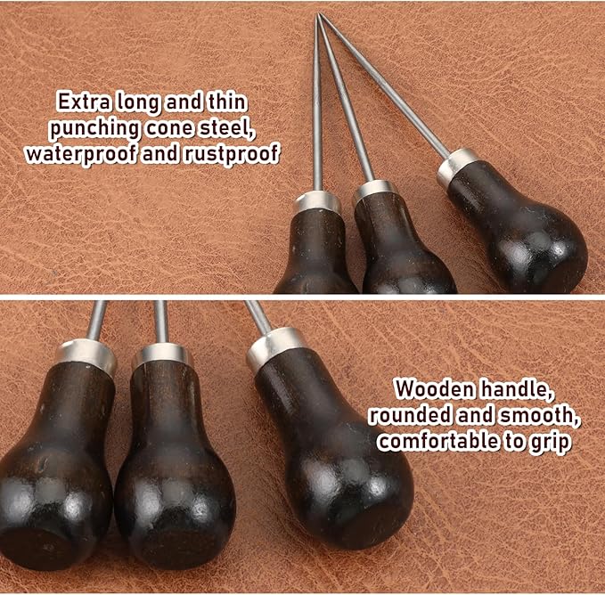 10 PCS Awl Tool Set Scratch Awl for Leather Punch Hole Wooden Handle Scratch Awl Sewing Leather Craft or DIY Handmade Pin Punching Needles, Gourd Shape