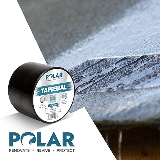 Polar TapeSeal Clear - 5" x 5 ft | Rubberised Waterproof Tape for Leaks & Cracks on Roofs, PVC Pipes, Downpipes, Plumbing & Gutters | All-Purpose Indoor & Outdoor Sealant Tape for Lasting Protection