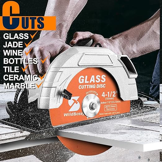 Glass Cutting Disc 4-1/2 Inch (3PCS) for Angle Grinder with 7/8" Arbor Hole, 0.63" Ultra-Thin Saw Blade Wheel Polishing Diamond Cutting Disc for Glass, Jade, Wine Bottles, Tile, Ceramic, Marble