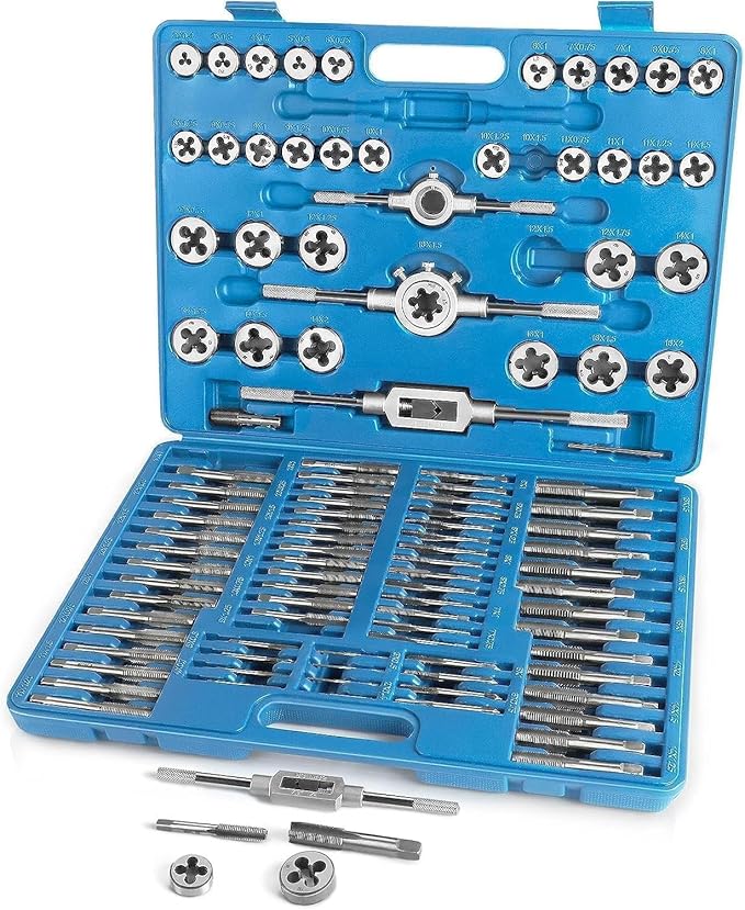 FAHKNS Metric Tap and Die Set 110 PCS M2-M18 Rethreading Kit for Making Screw Threads for Cutting External and Internal Thread Threading with Storage Case