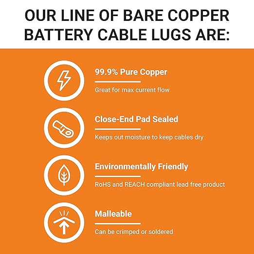 SELTERM 10pcs 2/0 AWG -5/16" Stud - Battery Lugs, Heavy Duty Wire Lugs, Ring Terminals, Battery Cable Ends,00 Gauge Terminals, UL Bare Copper Eyelets Electrical Battery Terminal Connectors