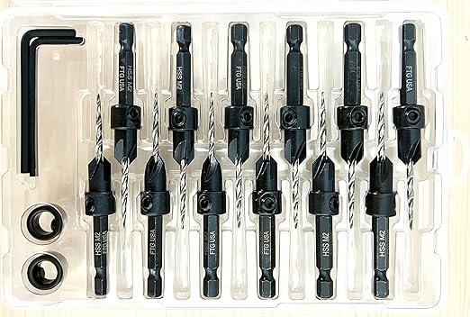 FTG USA Countersink Drill Bit Set for Wood with Tapered Drill Bit 12 Pc #4 (7/64")