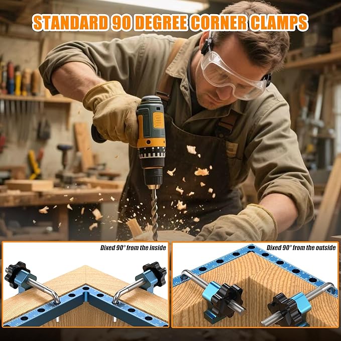90 Degrees Positioning Squares, Right Angle Squares with 4 Clamps, Aluminium Alloy L-Type Corner Clamp Woodworking Clamping Tool for Picture Frames, Boxes, Cabinets (3.93in)