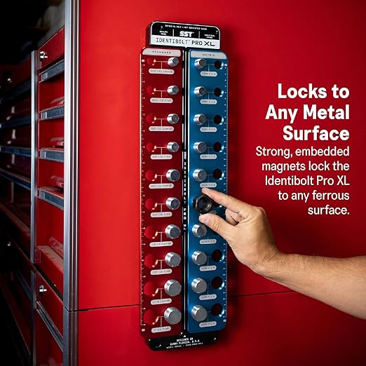 SST - Identibolt Pro XL - Precise Threadchecker and Wall Mount - Large Sized Nuts and Bolts - Imperial SAE and Metric Threads - 20 Nuts & Bolts Identifier - from 9/16" to 1" & 16mm to 24mm - USA