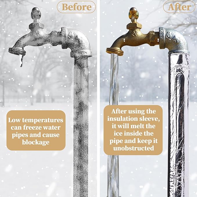 codree 2 Pcs Water Pipe Heat Blanket - 38.5" x 6" Water Pipe Heat Tape - Aluminum Foil Freeze Protection Heating Cable for Metal & Plastic Pipes, 110V, Max Temp 60˚