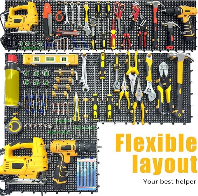 6 Black Plastic Peg Board Set Contains 200 Accessories, High Load-Bearing, Rust-Proof, Non-Sagging, Non-Grooved, Tools Can be Styled at Will, and the Tool Storage System Gives You a New Experience