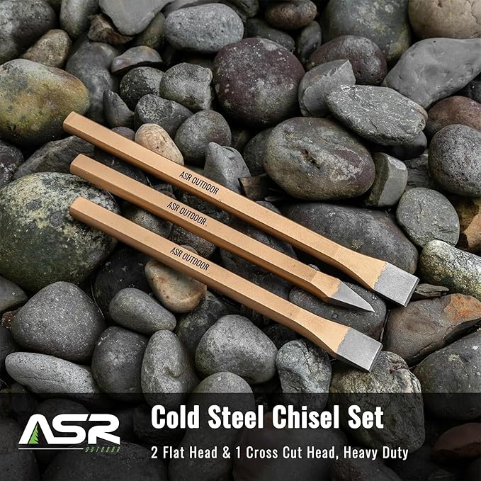 ASR Outdoor 3pc Heavy Duty Cold Steel Chisel Set Geology Tools Rock Hounding Equipment Archeology Paleontology