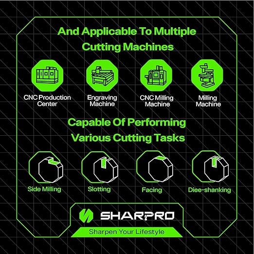 SHAPPRO 3/16 Inch Shank Carbide Square End Mill, 4 Flute CNC Milling Bits, Heat-Resistant Metal Cutting Bits Suitable Alloy Steel, Stainless Steel, Various Cast Iron