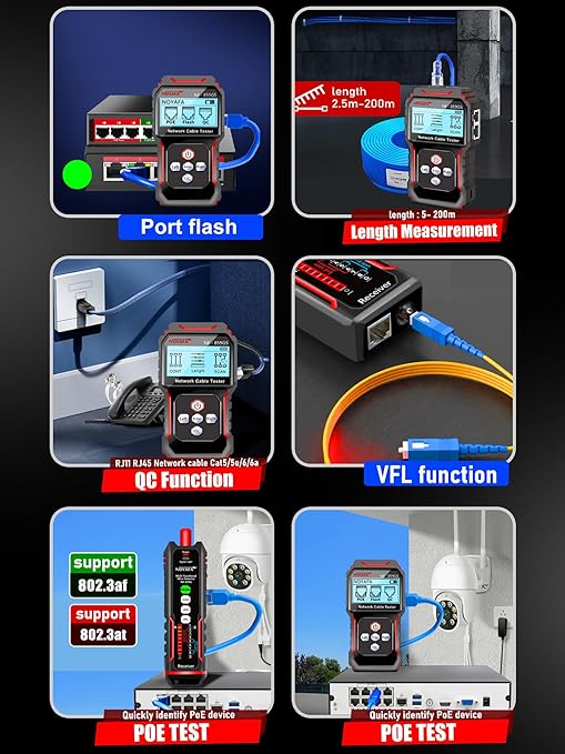 NF-859GS Network Cable Tester with VFL Functio 10mw Visual Fault Locator,for POE RJ45 RJ11 CAT5 CAT6 Cable Toner Continuity TestTelephone/Ethernet/LAN/Wire Tracer