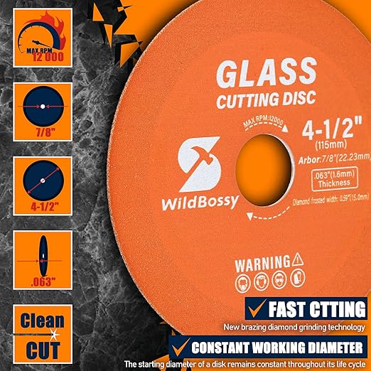 Glass Cutting Disc 4-1/2 Inch (5PCS) for Angle Grinder with 7/8" Arbor Hole, 0.63" Ultra-Thin Saw Blade Wheel Polishing Diamond Cutting Disc for Glass, Jade, Wine Bottles, Tile, Ceramic, Marble