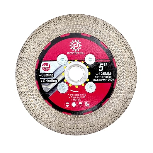 Diamond Tile Saw Blade - 5''(125mm) Cutting & Grinding Disc Wheel with 5/8"-11 Flange for Porcelain Ceramic Tile Marble Granite Artificial Stone with X Mesh Rim for Angle Grinder