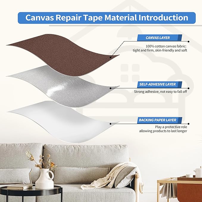 KING MOUNTAIN Canvas Repair Patch 16×60 Inch Self-Adhesive Waterproof Fabric Patch for Sofas, Tents, Furniture,Tote Bags, Car Seats (Brown)
