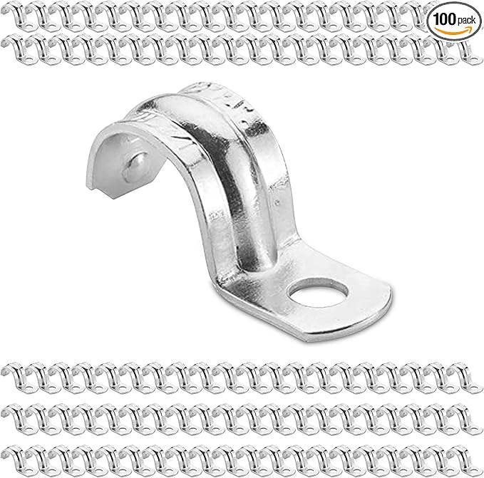 OHLECTRIC Heavy Duty Pipe Strap (100 Pack - ½ Inch) Zinc-Plated Steel EMT Conduit Clamps - 1 Hole Reinforced Rib Design - Snap-On Installation - Metal Pipe Strap for EMT Conduits