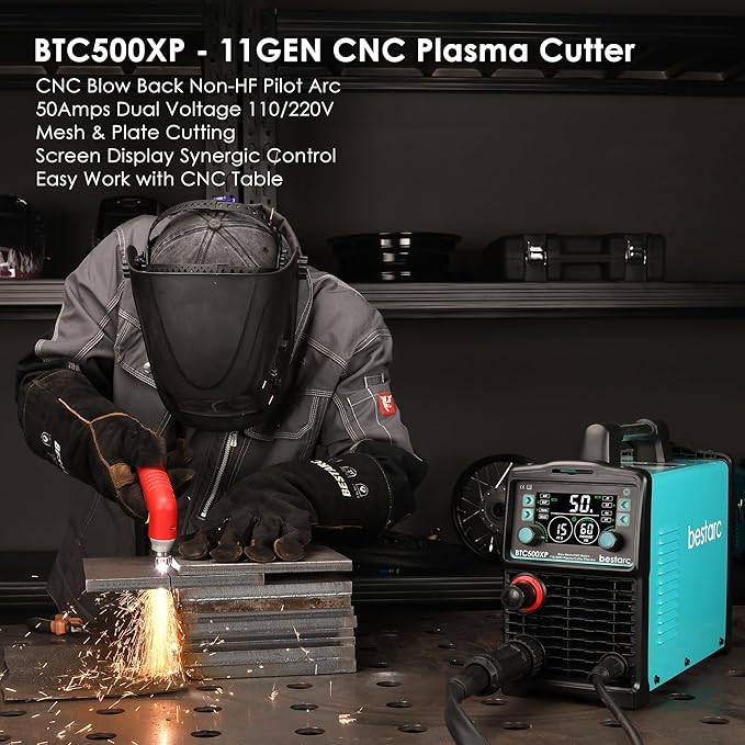 Plasma Cutter, [Blow Back Pilot Arc][Large LED][Air Sensor] 50A Non-HF CNC bestarc Plasma Cutter Machine 110V/220V Dual Voltage, 5/8" Clean Cut 1" Max Cut, Post Flow, 2T/4T for Beginners DIY