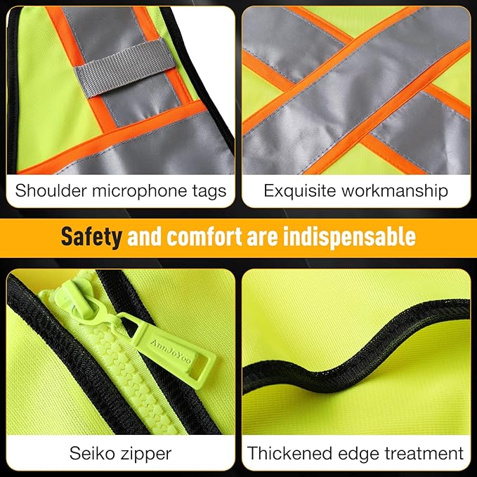 Class 2 Safety Vest with Zipper Front and multiple Pockets, High Visibility Vest, Meets ANSI/ISEA Standards