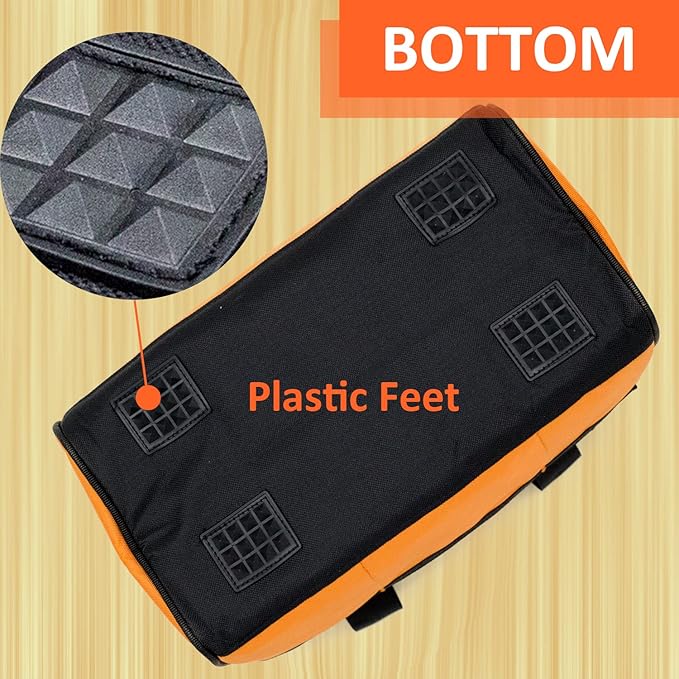 Tool Bag16 Inch Heavy Duty Waterproof Orange Tool Organizer with Wide Mouth and Shoulder Strap for Power and Small Hand Tools Oxford Cloth Fabric (18 Pockets)