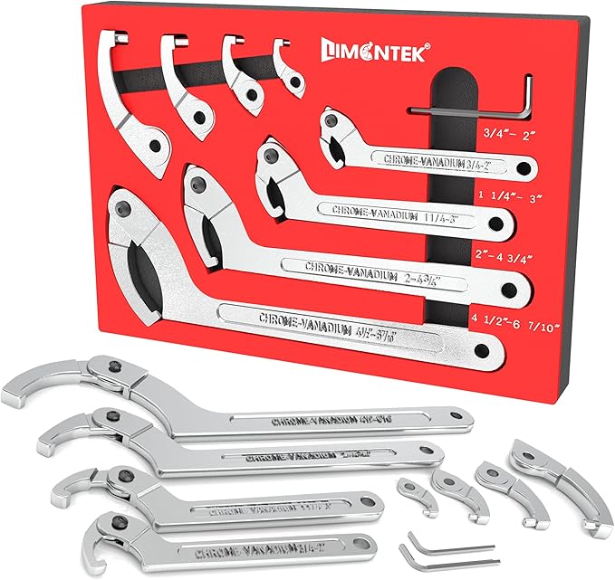 Adjustable Spanner Wrench Set, 8pcs Motorcycle Coilover Shock Adjustment Tool Hook C Spanner Wrench for Pipes Heating, Cars Suspension System
