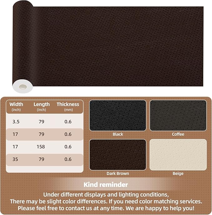 Leather Repair Patch, 17X158 inch Strong Sticky Repair Patch Self Adhesive Waterproof, DIY Large Leather Patches for Couches, Furniture, Sofa, Car, Chair (DBrown, 17X158 inch)