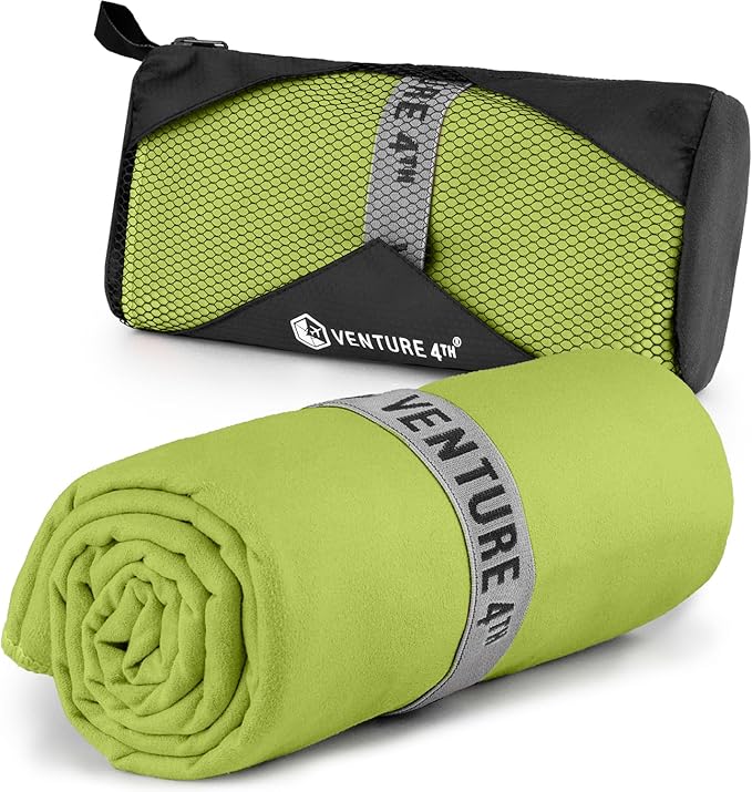 VENTURE 4TH Quick Dry Towel. Microfiber Travel Towel Ideal for Camping, Hiking, Backpacking, Gym. Lightweight & Fast Drying Travel Towels for Body. Compact & Easy to Pack - Lime Extra Large