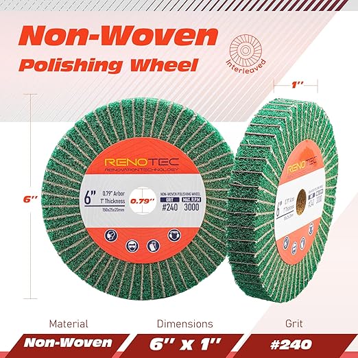 6 Inch Flap Wheel, Non-Woven Abrasive Polishing Wheel, 1 Inch Thickness, 3/4 Inch Arbor, for Bench Grinder (4 Pcs Grit240 SP)