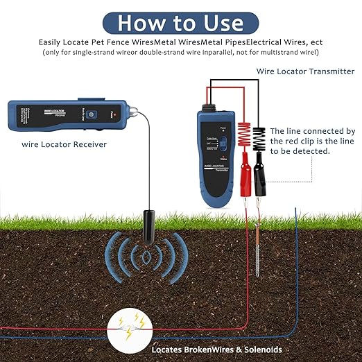 NOYAFA NF-816L Rechargeable Underground Cable Locator, Electrical Wire Tracer, Underground Wire Locator for Pet Fence Buried Sprinkler Valve, Locating Irrigation Tone Generator Kit Probe