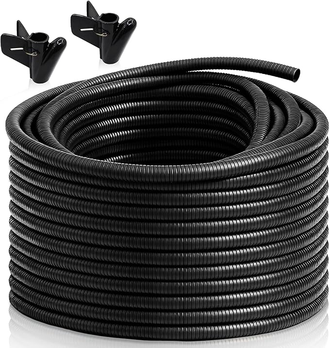 120FT 3/8 inch Split Wire Loom Tubing Kit with 2 Clamps - Flexible Abrasion Resistant Conduit for Automotive, Mechanical Cable Protection