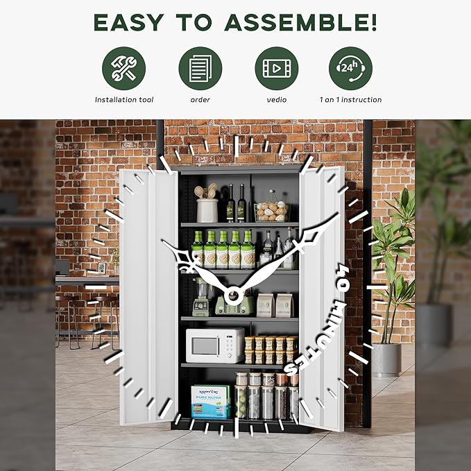 Greenvelly Metal Garage Storage Cabinet, 72" Black Gray Tool Steel Locking Cabinet with Doors and 4 Shelves, Tall Cabinets for Garage Storage Systems Lockable File Cabinet for Home Office,Garage