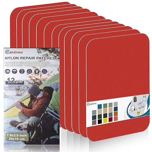 7.9x3.9 inch 12 PCS Nylon Repair Patch Nylon Repair Tape Self Adhesive Nylon Fabric Tape Outdoor Camping Gear Nylon Repair kit for Tent, Umbrella, Down Jackets, Sleeping Bag, Knapsack（Orange）