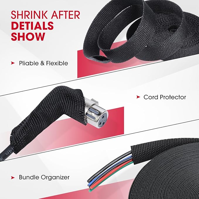 2 in 1 Heat Shrink Braided Sleeving Fabric Tubing-Ideal fit Irregular Shape Hose/Cable/Wire (1/2"(12mm), 100FT)
