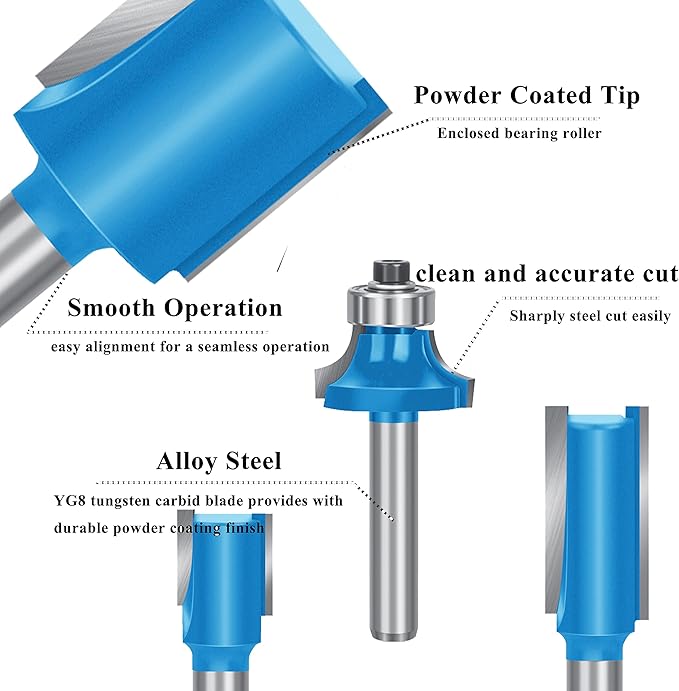 LEATBUY Router Bit Set 1/4 inch -37 PCS Tongue Groove Wood Milling Cutter Drilling Carbide Router Bits Tool for Door Table Cabinet Shelve Wall DIY Woodwork(1/4-angle)