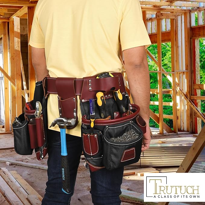 Nylon and Leather Tool Belt | Framing Tool Bags | Leather Tool Belts | Nylon Tool Pouch | Carpenter Tool Belt | Construction | Framers | Electrician (Black)