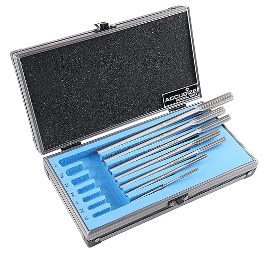 Accusize Industrial Tools Fractional Sizes 1/8" Thru 1/2" by 16th HSS M2 Premium Chucking Reamer Set, Right Hand Cut, 7pcs/Set, 5528-SH00
