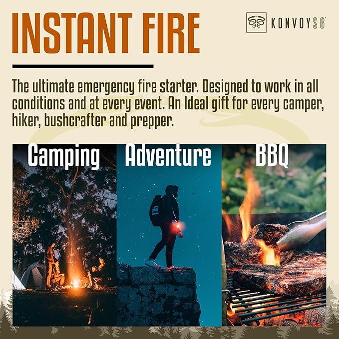 Fire Starter Survival Tool–Ferro Rod Fire Starter with 11" Waterproof Tinder Wick Rope, Multi-Tool Striker and Extra Jute Bag - All-in-One Flint and Steel Fire Starter Kit.