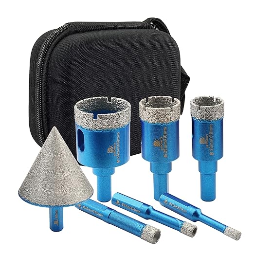 Tile Hole Saw Kit - BRSCHNITT Diamond Core Drill Bit Set 6/8/10/20/25/35mmDrill Bit &2" Diamond Chamfer Bit for Porcelain Tile Ceramic Marble Granite