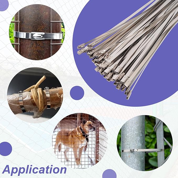 RUTU Stainless Steel Zip Tie Gun Set, All-in-one Stainless Steel Cable Tie Gun Set with 150pcs Zip Ties, Adjustable Resistant Heavy Duty Cable Ties for Exhaust Pipes Automotive Poultry Fence